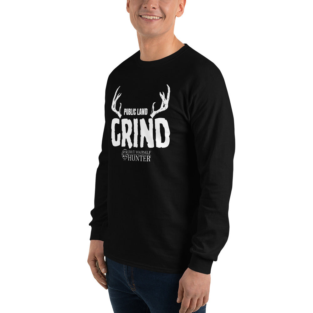 DO IT YOURSELF HUNTER Public Land Grind Hooded White Logo Long-sleeve T Shirt