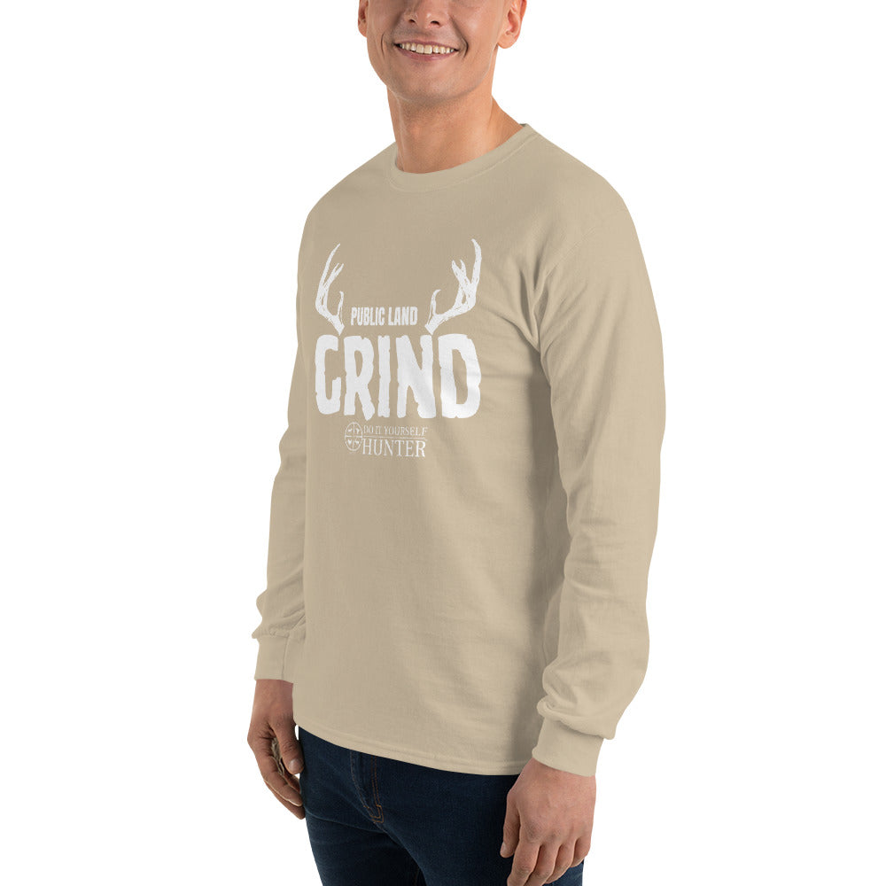 DO IT YOURSELF HUNTER Public Land Grind Hooded White Logo Long-sleeve T Shirt