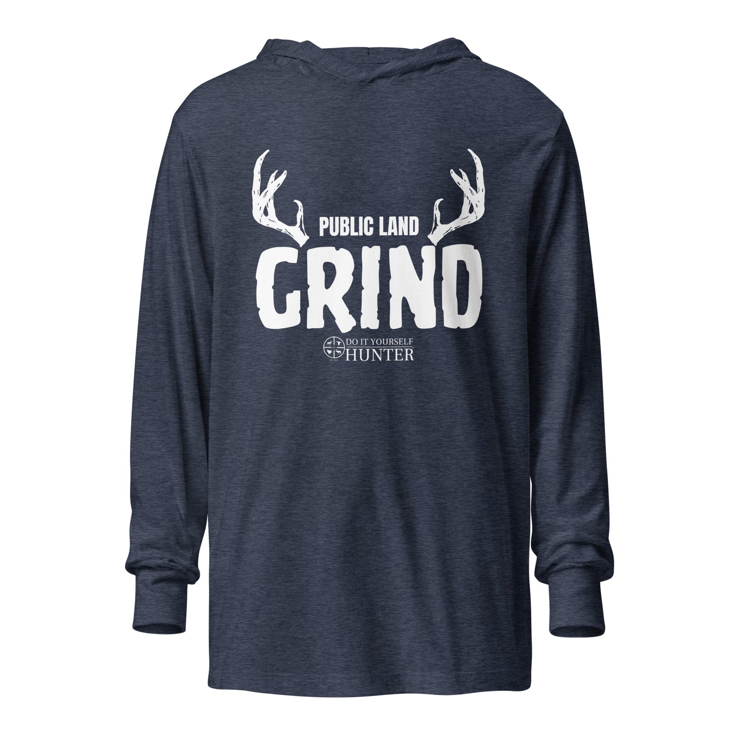 DO IT YOURSELF HUNTER "THE GRIND" Hooded White Logo Long-sleeve Tee